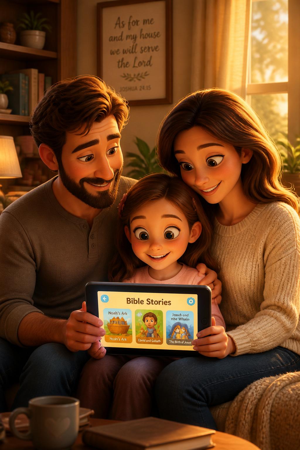 Ilustração de uma família reunida para ler